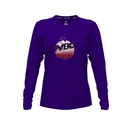 [FTLVCFPP-FYXS-LOGO1] Decker Comfort T-Shirt (Female Youth XS, Purple, V Neck, Logo 1, Long Sleeve)