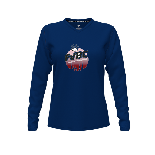 [FTLVPTNV-FYXS-LOGO1] Decker Performance T-Shirt (Female Youth XS, Navy, V Neck, Logo 1, Long Sleeve)