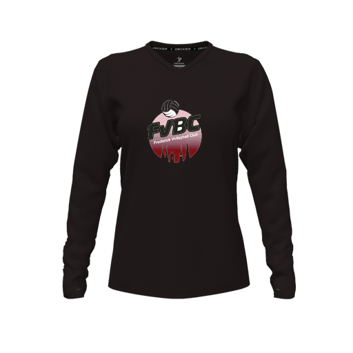 [CUS-DFW-TEES-CMF-VNK-LSL-BLK-FYXS-LOGO1] Decker Comfort T-Shirt (Female Youth XS, Black, V Neck, Logo 1, Long Sleeve)